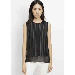 Vince for Bergdorf Goodman Silk Blouse Tank Top Black Stitch Striped Front Large